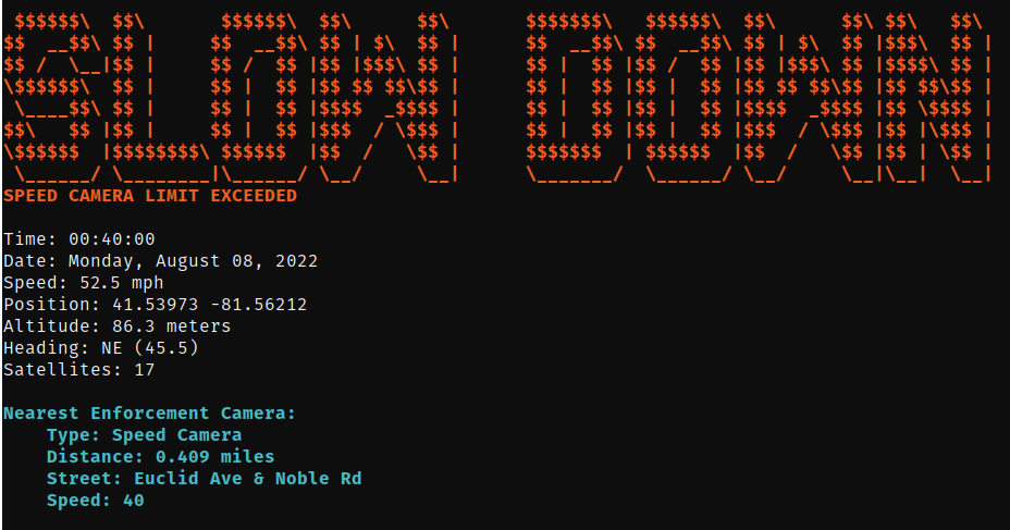 A screenshot of a text based console containing several pieces of diagnostic information with a prominent header displaying the words SLOW DOWN.