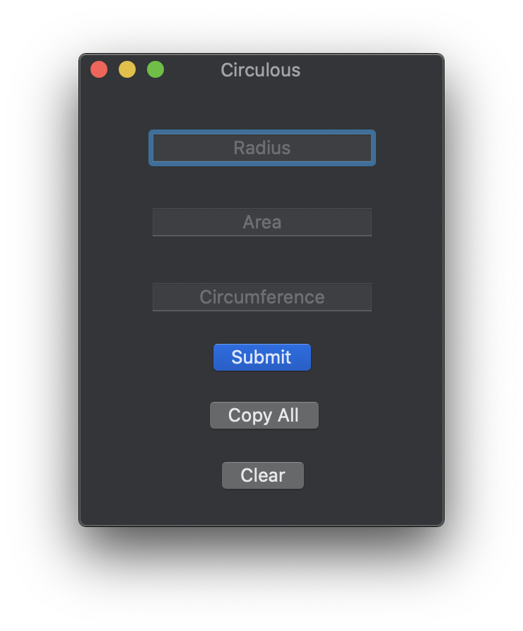 Main Circulous interface in dark mode