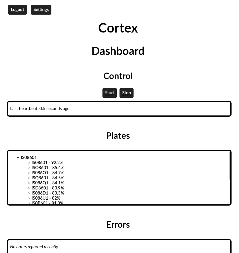 A screenshot of the main Cortex dashboard in light mode