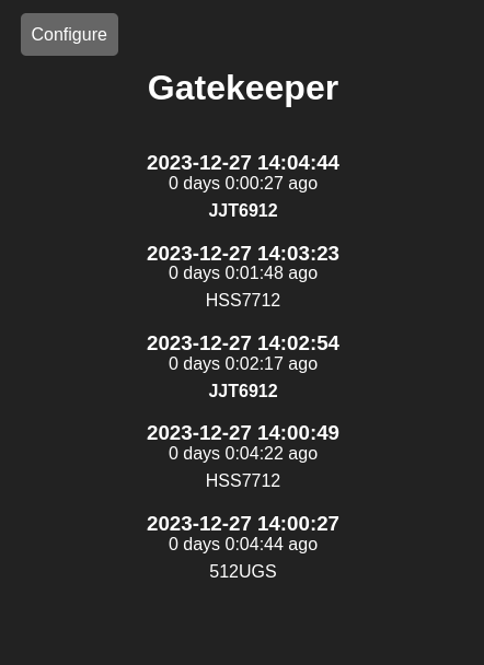 A screenshot of the main Gatekeeper web interface in dark mode.