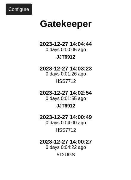 A screenshot of the main Gatekeeper web interface in light mode.